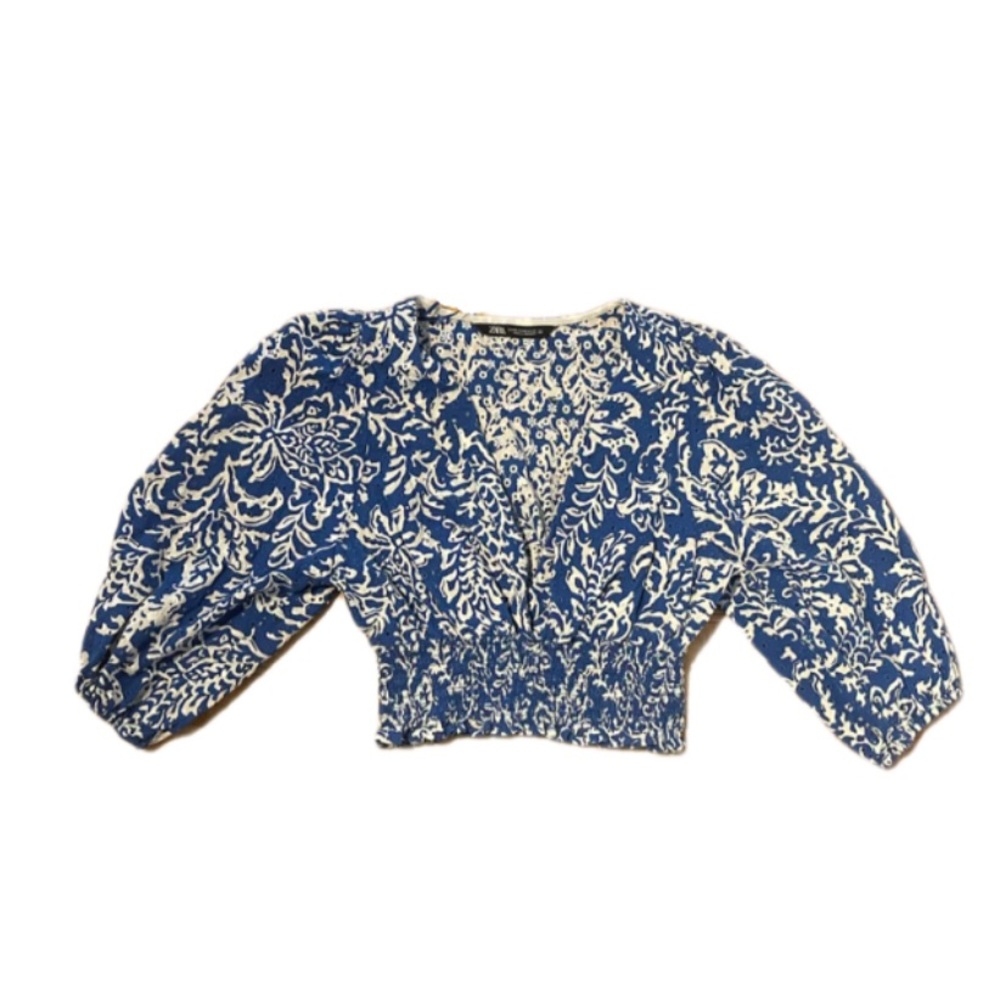 Blue and White Floral Blouse